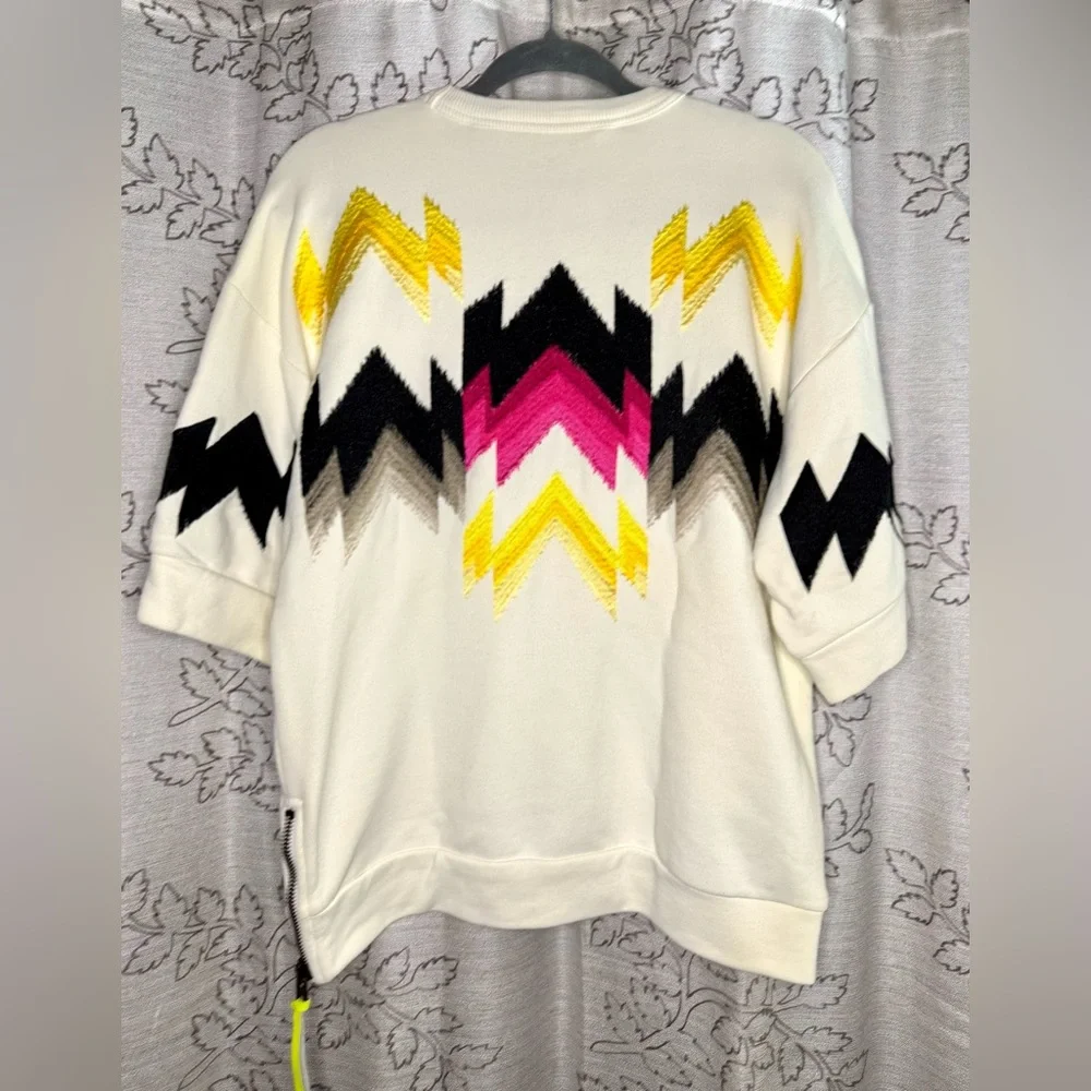 Coach x Coachella Hawk Feather Side Zip Sweatshirt w/ Chevron Pattern Multicolor - Picture 3 of 10